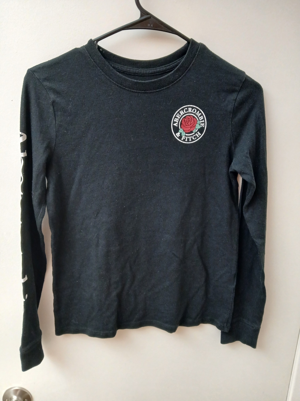 Abercrombie Kids Black Long-Sleeve Tee with Red Rose Logo